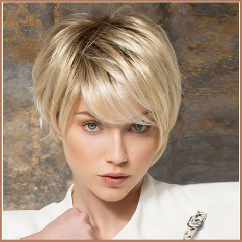 Ash Blonde Short Straight Hair With Long Bangs Pixie Style Cut Full Lace Wig Wigs And Hairpieces