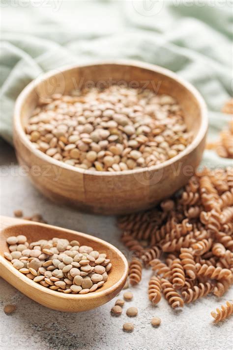 Green Lentil Fusilli Pasta On A Gray Concrete Background