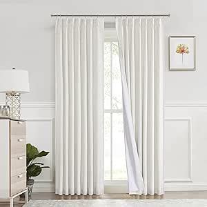 Natural Pinch Pleated Full Blackout Curtains Linen Texture Noise