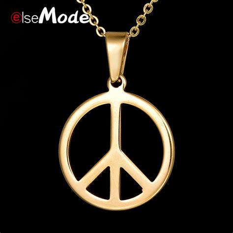 Elsemode Gold Color Titanium Stainless Steel Peace Sign Pendant