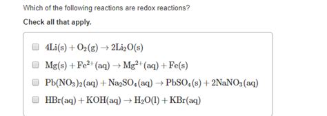 Answered Which Of The Following Reactions Are Redox Reactions Check