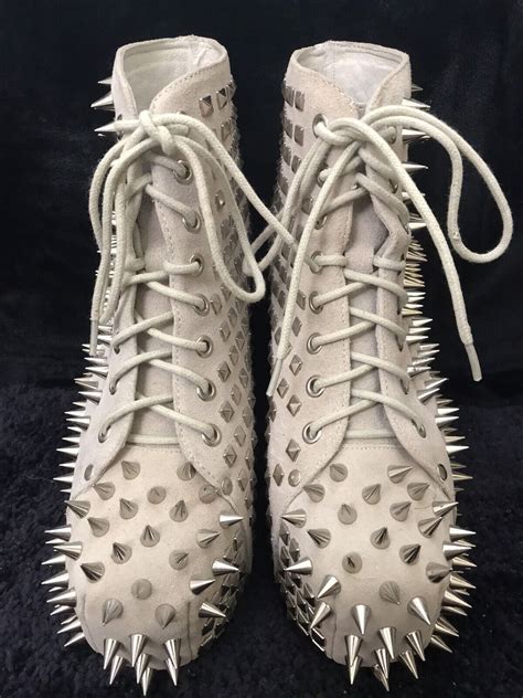Jeffrey Campbell Spike Lita In Nude Suede And Silver Gem