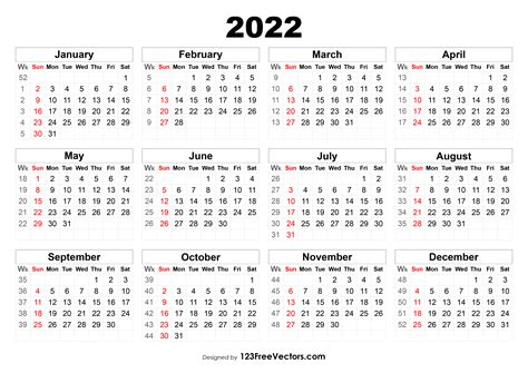 2022 Calendar With Week Numbers Weekly 2022 Calendar