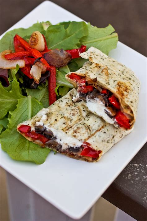 Grilled Portobello Mushroom Roasted Red Pepper And Goat Cheese Wrap Bs