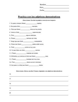 Demonstrative Adjectives Spanish Worksheet Worksheet Master