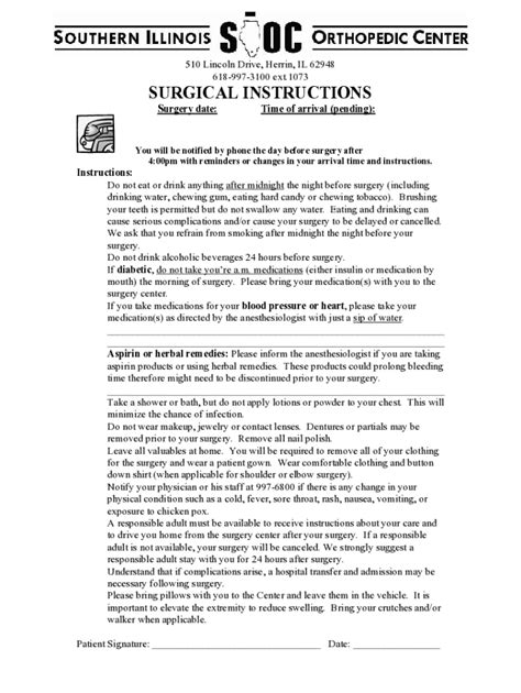 Fillable Online The Orthopaedic Institute Of Southern Illinois Herrin