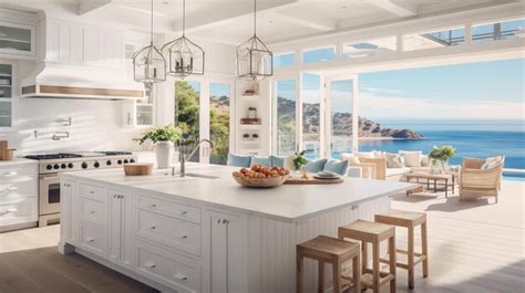 Premium Photo Breezy Coastal Kitchen With Stunning Sea Views