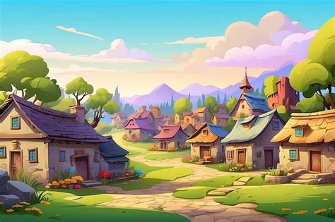 Premium Photo | Village cartoon background illustration background Generated Ai