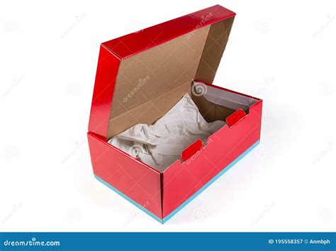 Open Empty Red Cardboard Shoe Box On A White Background Stock Image