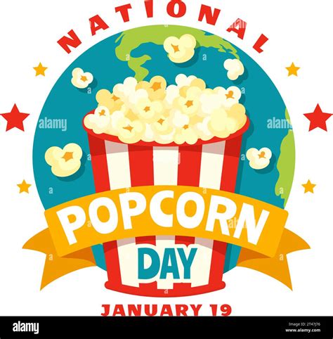 National Popcorn Day Vector Illustration On January 19th With A Big Box