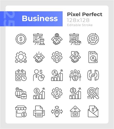 Premium Vector Business Management Pixel Perfect Linear Icons Set