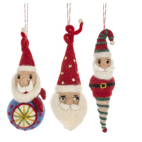 Wholesale Wool Santa Teardrop Ornaments 6 Pc Ppk Ganz