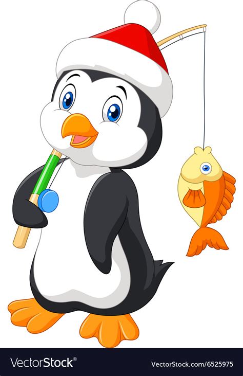 Cartoon Penguin Fishing Isolated Royalty Free Vector Image