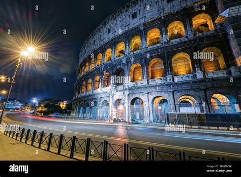 Colosseum Coliseum At Night Rome Italy Ancient Roman Colosseum Is