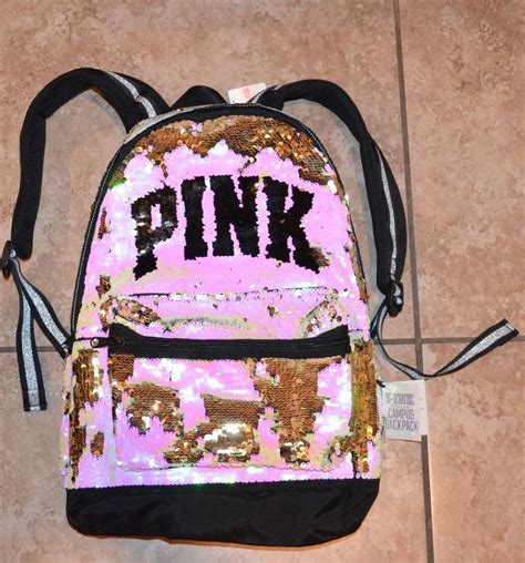 Victoria Secret Pink Bling Logo Flip Sequin Campus Backpack Bookbag Rucksack Victoria Secret