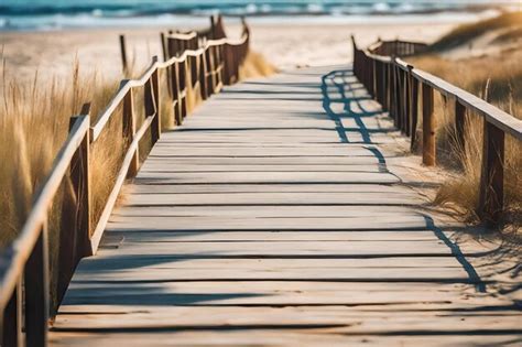 Premium Ai Image A Boardwalk Leads To A Beach With A Wooden Walkway