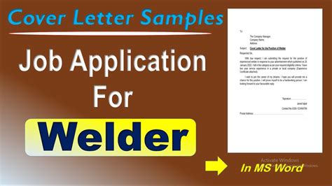 Cover Letter For The Job Of Welder In Ms Word Application For Welder