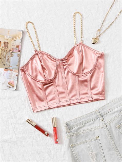 Dusty Pink Elegant Collar Satin Plain Cami Embellished High Stretch