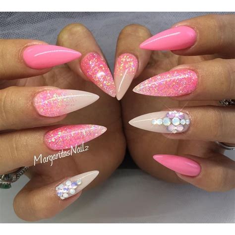 Pink Stiletto Nails Spring Summer 2016 Nail Art Glitter Ombré