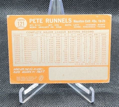 1964 Topps 121 Pete Runnels Houston Colt 45s Vintage Baseball Cards