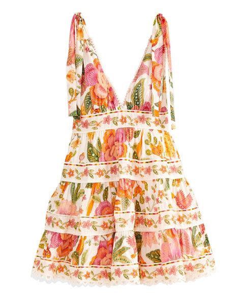 Farm Rio Macaw Bloom Tie Shoulder Tiered Mini Dress Outfit Ideer