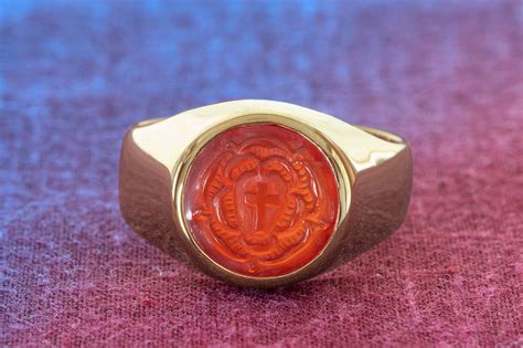 Rosicrucian Ring Red Agate 18k gold Plated Sterling Silver 925 | Etsy