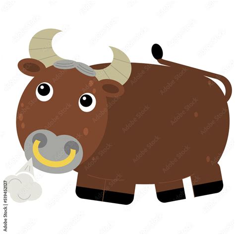 Cartoon scene bull is standing looking and smiling illustration Stock ...