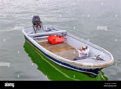 Plymouth Massachusetts Usa September 12 2022 A Tender Boat Sits Anchored In Cape Bay At