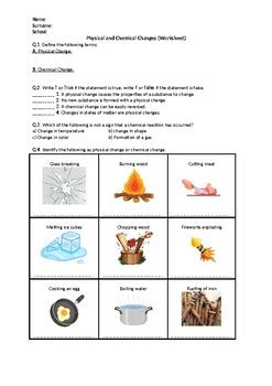 Physical Chemical Change Worksheet Worksheet Master