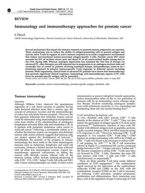 Fillable Online Prostate Cancer As A Model For Tumour Immunotherapy