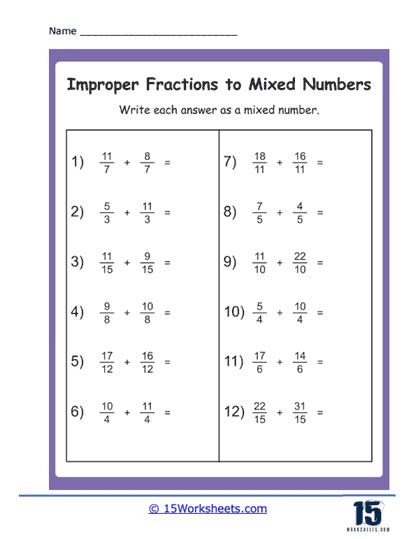 Improper Fractions To Mixed Numbers Worksheets 15 Worksheets