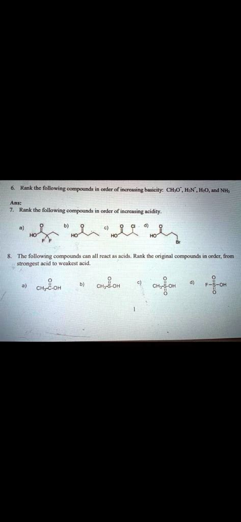 Solved Rank The Following Compounds Omcrol Increasing Busicity Ch O Hin Hjo And Nh Ans