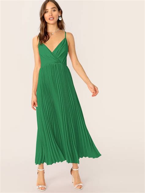 Shein Surplice Neck Pleated Flare Slip Dress Falda Y Crop Top