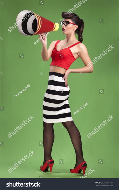 Beautiful Sexy Brunette Pin Girl Striped Stock Photo 242025541 Shutterstock