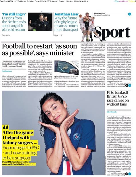 Capa Jornal Guardian Sport 28 Abril 2020 Capasjornaispt