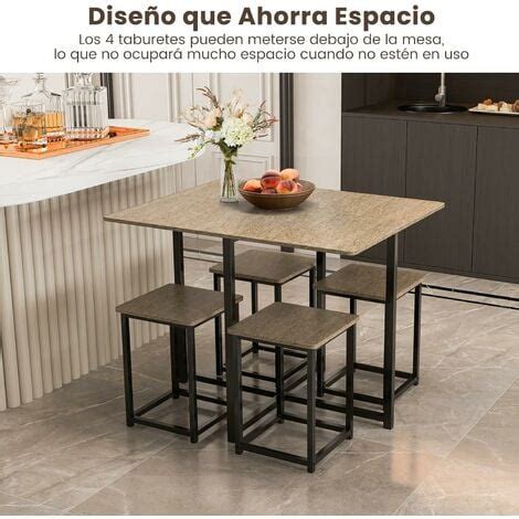 Costway Juego De Mueble De Piezas Mesa Y Sillas Con Patas De Metal