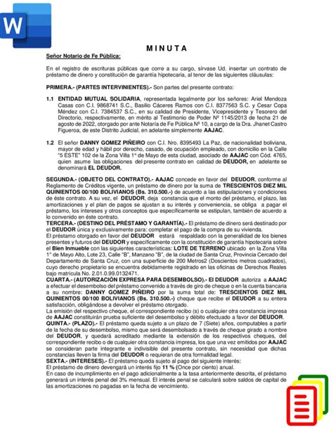 Modelo De Contrato De Pr Stamo De Dinero Con Garant A Hipotecaria