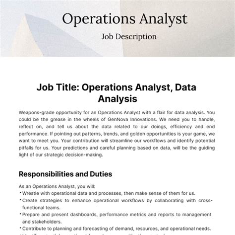 Free Operations Analyst Job Description Template Edit Online And Download