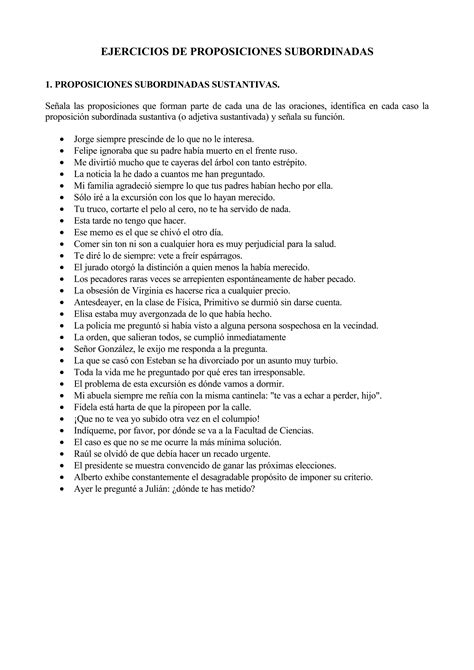 Ejercicios De Proposiciones Subordinadas Pdf