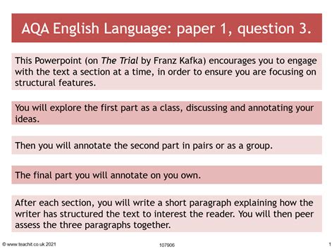 AQA GCSE English Language Paper 1 Exam Practice Teachit