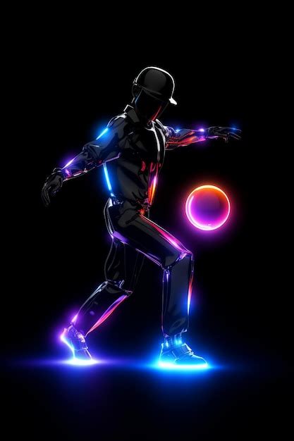 Premium Photo Neon Football Player In Action Black Background