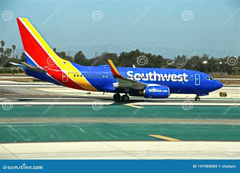 Southwest Airlines Passenger Jet Lands At Los Angeles International Airport Editorial Stock