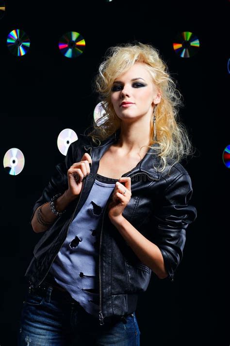 Beautiful Blonde Girl Rocker Stock Image Image Of Girl Jacket