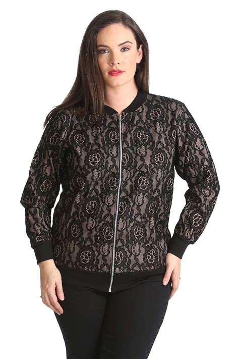 New Ladies Bomber Jacket Womens Floral Lace Ribbed Style Plus Size Nouvelle Ebay