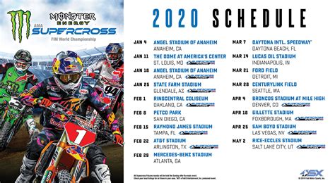 2020 Monster Energy Supercross Series Schedule - Swapmoto Live