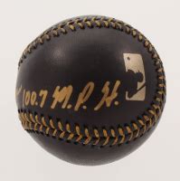 Nolan Ryan Signed Oml Black Leather Baseball Inscribed Mph