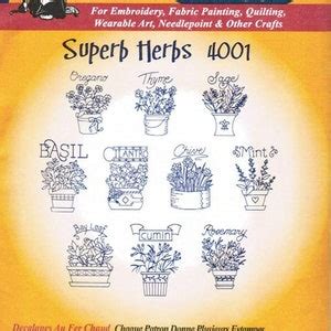 Superb Herbs Aunt Martha S Hot Iron Embroidery Transfer Designs Etsy