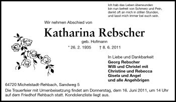 Traueranzeigen Von Katharina Rebscher Vrm Trauer De