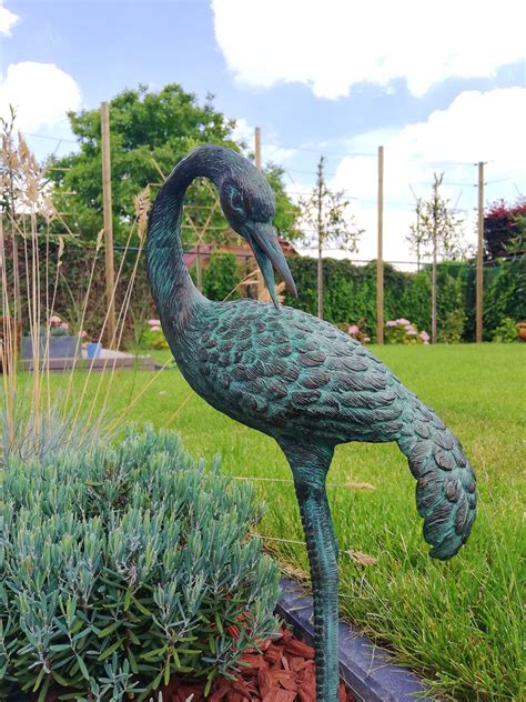 Bronze Garden Sculpture Of A Heron Etsy