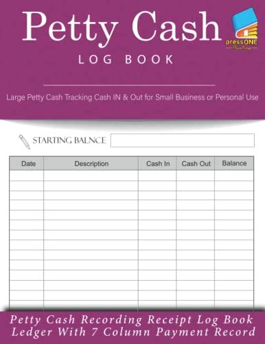 Petty Cash Log Book Petty Cash Recording Receipt Log Book Ledger With